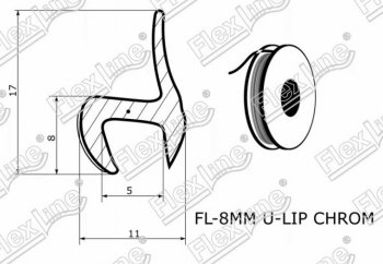 108 р. Универсальный уплотнитель FlexLine (жесткий 8 mm U-LIP, хромированная полоса, 1 погонный метр) Buick Envision рестайлинг (2017-2020)  с доставкой в г. Чебоксары. Увеличить фотографию 2