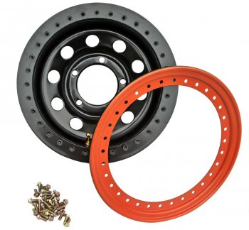5 299 р. Штампованый диск OFF-ROAD Wheels (стальной усиленный с бедлоком, круг - черный/оранжевый). 10.0 x 15    с доставкой в г. Чебоксары. Увеличить фотографию 2