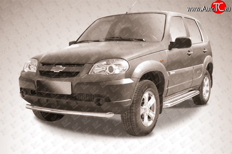 9 999 р. Одинарная защита переднего бампера из трубы диаметром 57 мм Slitkoff  Chevrolet Niva  2123 (2009-2020), Лада 2123 (Нива Шевроле) (2009-2021) (Цвет: нержавеющая полированная сталь)  с доставкой в г. Чебоксары