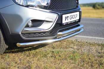 13 649 р. Защита переднего бампера Cross Petroil Tuning (2 трубы d51/51)  Лада Веста  SW 2181 (2017-2022) универсал дорестайлинг (Нержавеющая полированная сталь)  с доставкой в г. Чебоксары. Увеличить фотографию 4