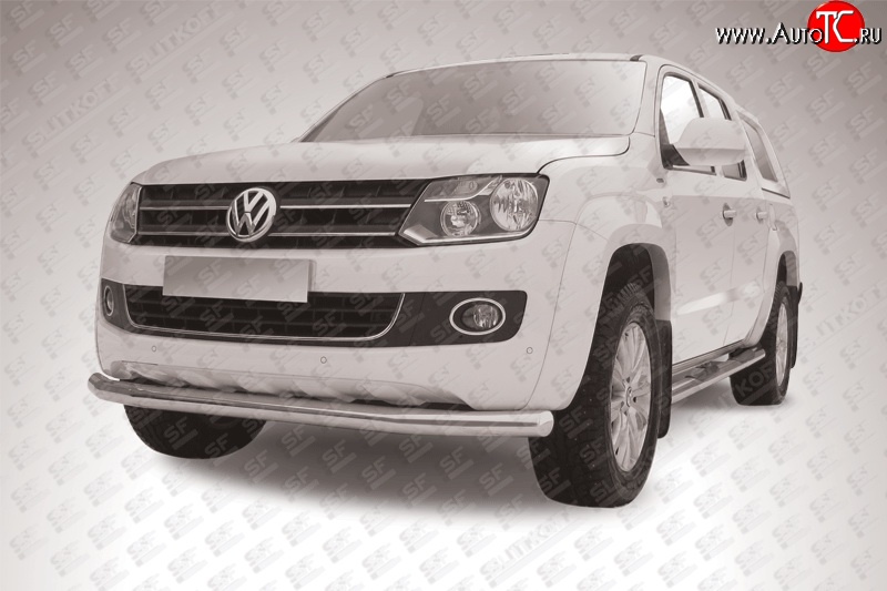 17 399 р. Одинарная защита переднего бампера диаметром 76 мм Slitkoff  Volkswagen Amarok (2009-2016) дорестайлинг (Цвет: нержавеющая полированная сталь)  с доставкой в г. Чебоксары