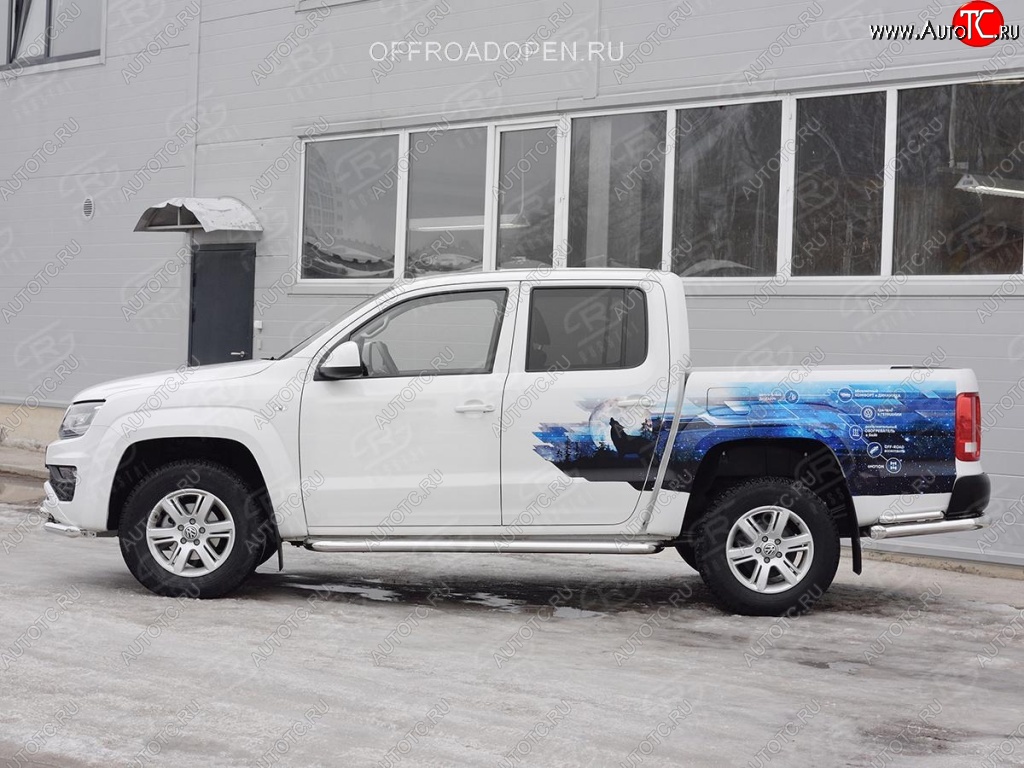 43 999 р. Порожки для ног (Ø63 мм) SLITKOFF  Volkswagen Amarok (2016-2022) рестайлинг (Лист нержавейка, профиль нержавейка)  с доставкой в г. Чебоксары