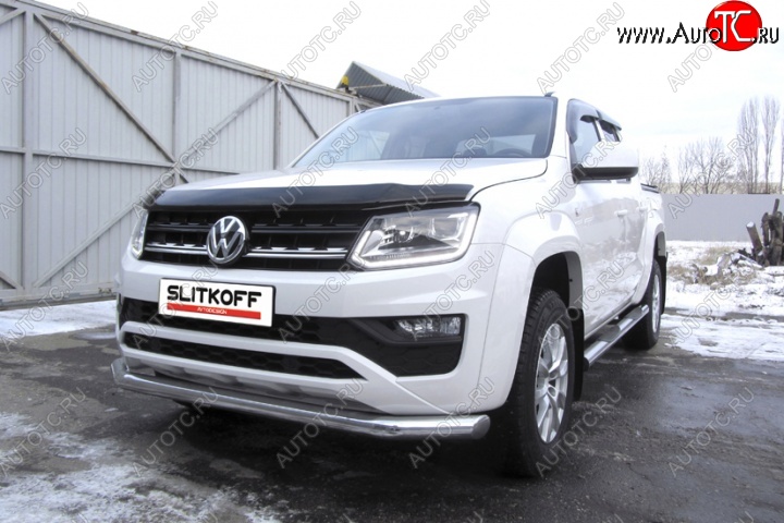 17 399 р. Одинарная защита переднего бампера диаметром 76 мм Slitkoff  Volkswagen Amarok (2016-2022) рестайлинг (Цвет: нержавеющая полированная сталь)  с доставкой в г. Чебоксары