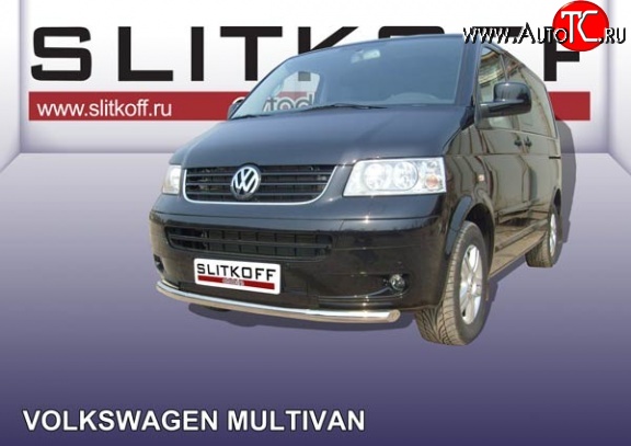 11 749 р. Одинарная защита переднего бампера из трубы диаметром 57 мм Slitkoff  Volkswagen Transporter  T5 (2003-2009) дорестайлинг (Цвет: нержавеющая полированная сталь)  с доставкой в г. Чебоксары