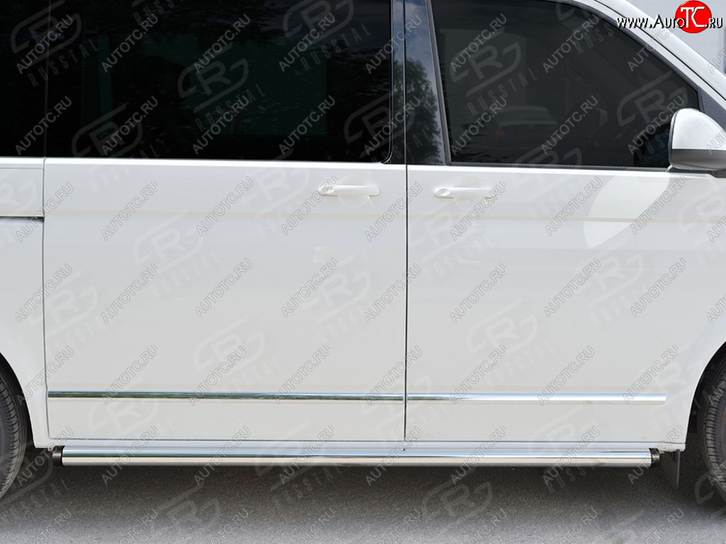 12 749 р. Защита порогов (левая сторона, длинная база, труба, d63 мм) SLITKOFF  Volkswagen Caravelle  T6 (2015-2019) дорестайлинг (С пластиковыми заглушками на торцах)  с доставкой в г. Чебоксары