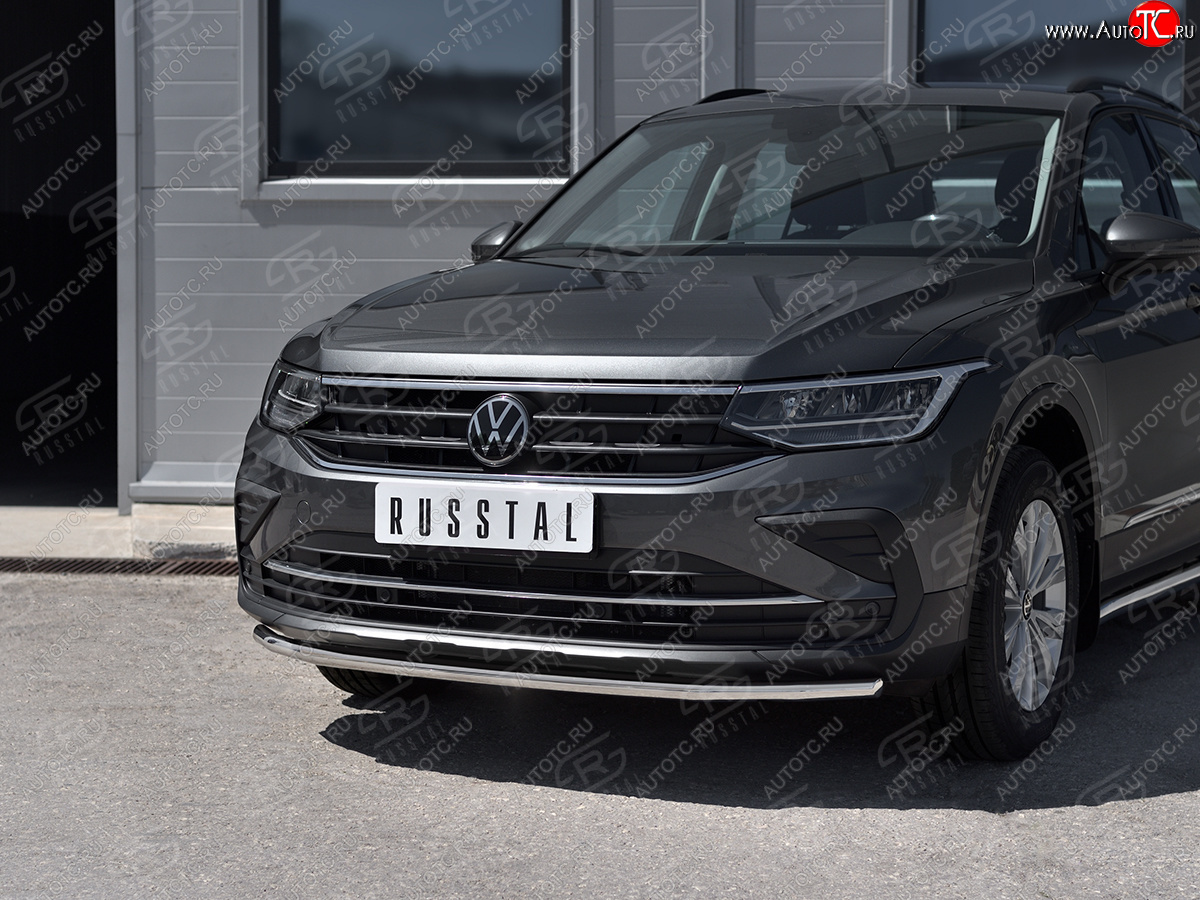 15 499 р. Защита переднего бампера (Ø42 мм нержавейка, NOT R-LINE) SLITKOFF  Volkswagen Tiguan  Mk2 (2020-2022) рестайлинг (полированная нержавейка)  с доставкой в г. Чебоксары