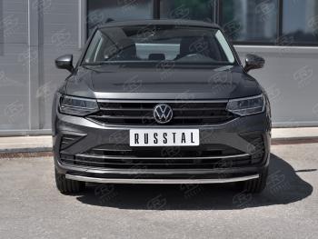 15 499 р. Защита переднего бампера (Ø42 мм нержавейка, NOT R-LINE) SLITKOFF  Volkswagen Tiguan  Mk2 (2020-2022) рестайлинг (полированная нержавейка)  с доставкой в г. Чебоксары. Увеличить фотографию 2