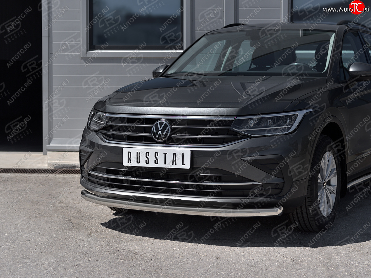 16 599 р. Защита переднего бампера (Ø63 мм, нержавейка, NOT R-LINE) SLITKOFF  Volkswagen Tiguan  Mk2 (2020-2022) рестайлинг  с доставкой в г. Чебоксары