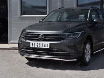 16 299 р. Защита переднего бампера (Ø42 мм волна, нержавейка, NOT R-LINE) SLITKOFF Volkswagen Tiguan Mk2 рестайлинг (2020-2022)  с доставкой в г. Чебоксары. Увеличить фотографию 3