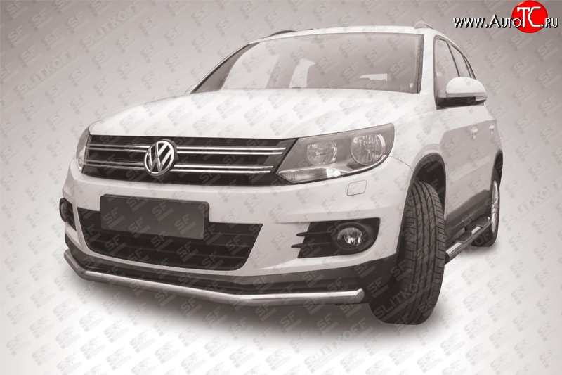 12 299 р. Одинарная защита переднего бампера из трубы диаметром 57 мм Slitkoff  Volkswagen Tiguan  NF (2011-2017) рестайлинг (Цвет: нержавеющая полированная сталь)  с доставкой в г. Чебоксары