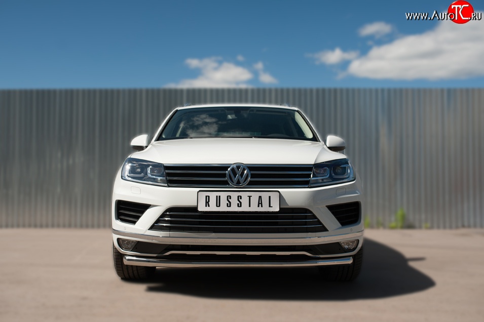 19 299 р. Одинарная защита переднего бампера диаметром 63 мм SLITKOFF  Volkswagen Touareg  NF (2014-2018) рестайлинг  с доставкой в г. Чебоксары