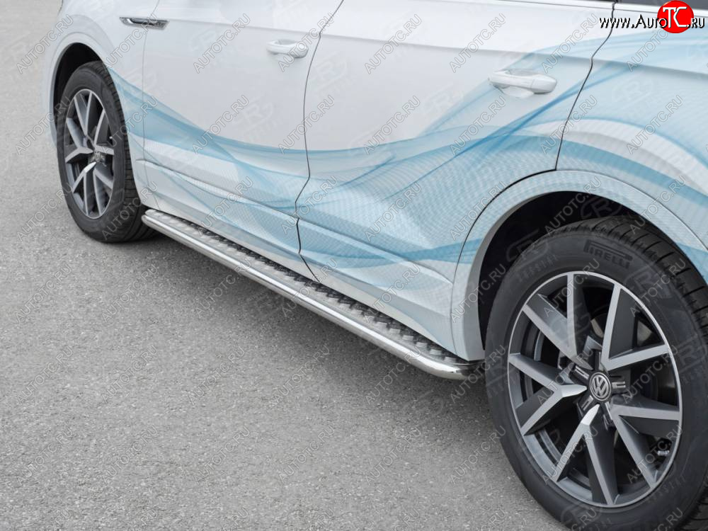 24 649 р. Пороги SLITKOFF d42 с листом  Volkswagen Touareg  CR (2018-2025) (лист алюминий, проф. нержавейка)  с доставкой в г. Чебоксары