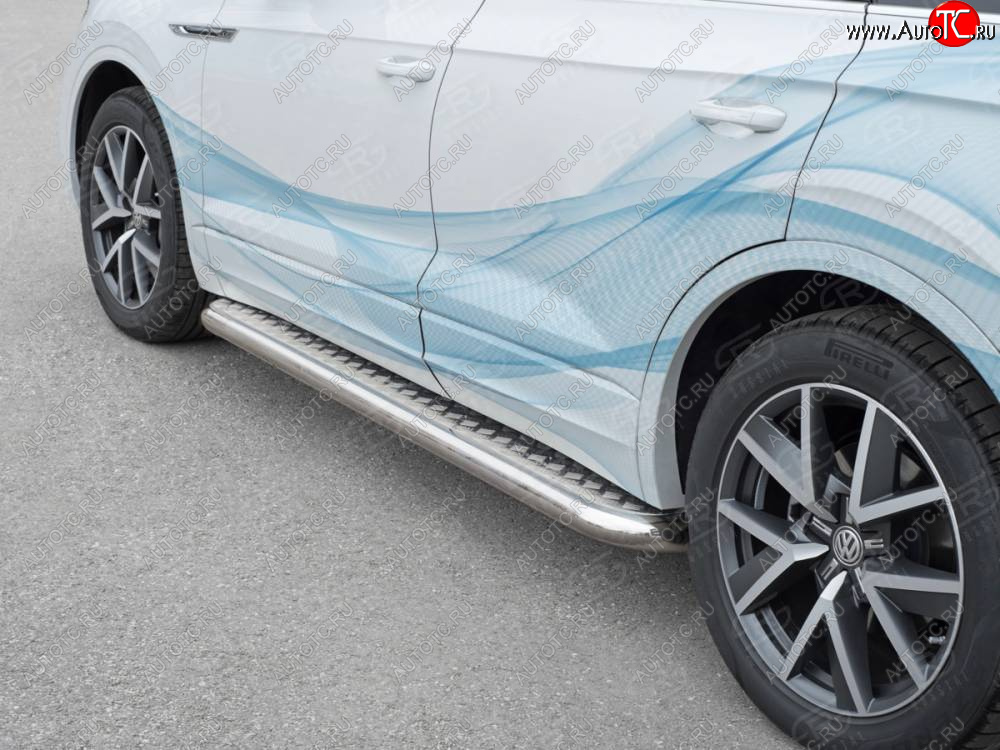 32 849 р. Пороги SLITKOFF d63 с листом  Volkswagen Touareg  CR (2018-2025) (лист алюминий, проф. нержавейка)  с доставкой в г. Чебоксары