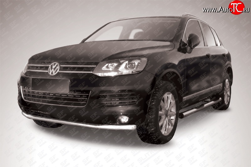 15 099 р. Одинарная защита переднего бампера из трубы диаметром 57 мм Slitkoff  Volkswagen Touareg  NF (2010-2014) дорестайлинг (Цвет: нержавеющая полированная сталь)  с доставкой в г. Чебоксары