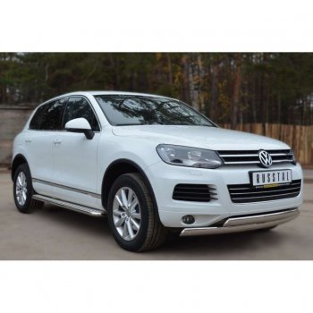 35 549 р. Широкая защита порогов с трубой d42 мм SLITKOFF v3  Volkswagen Touareg  NF (2010-2014) дорестайлинг  с доставкой в г. Чебоксары. Увеличить фотографию 2
