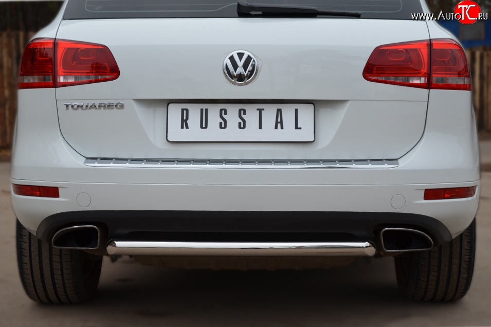 15 249 р. Одинарная защита заднего бампера из трубы диаметром 63 мм SLITKOFF  Volkswagen Touareg  NF (2010-2014) дорестайлинг  с доставкой в г. Чебоксары