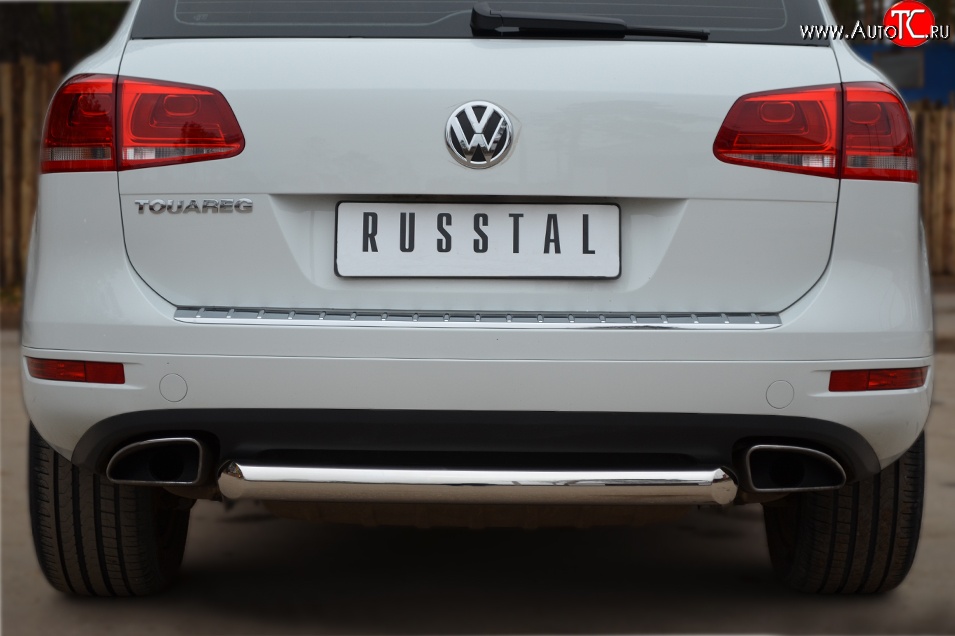 15 549 р. Одинарная защита заднего бампера из трубы диаметром 76 мм SLITKOFF  Volkswagen Touareg  NF (2010-2014) дорестайлинг  с доставкой в г. Чебоксары